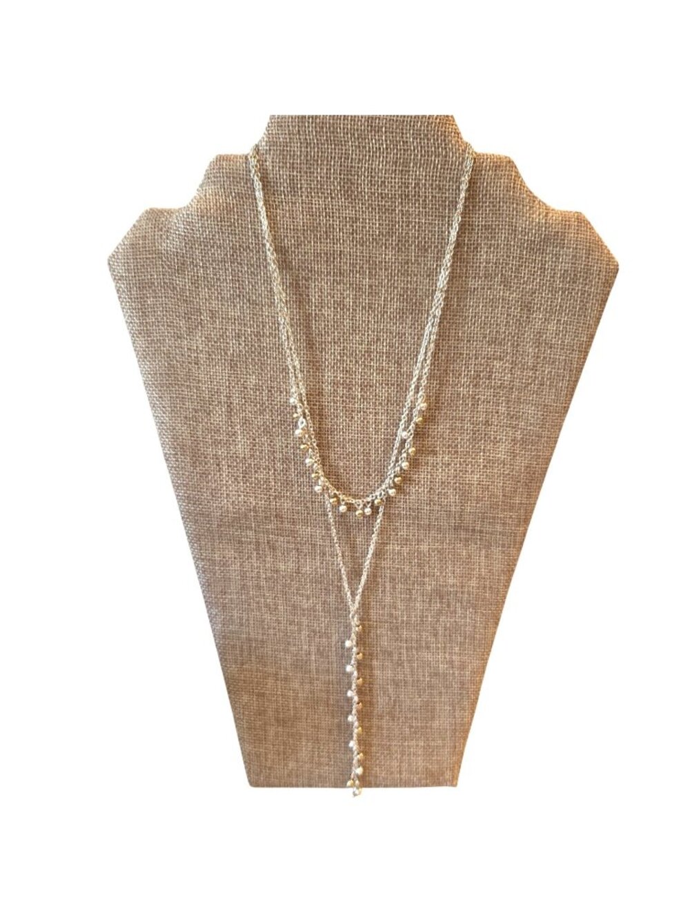 Silver-tone Y Necklace 2 Layers Beaded New Years Eve Wedding Prom